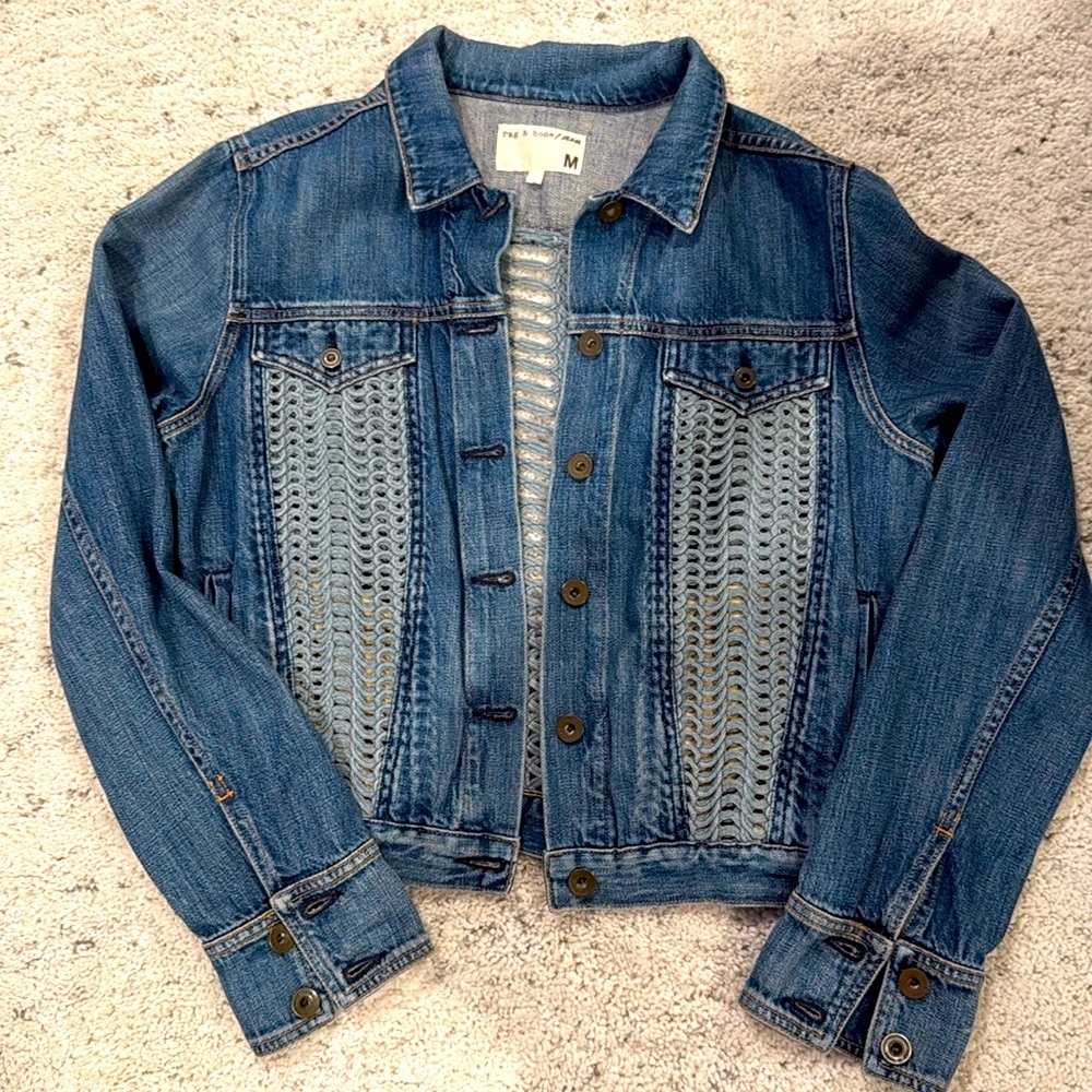 Rag & Bone Denim Jacket w/ Crochet Detail